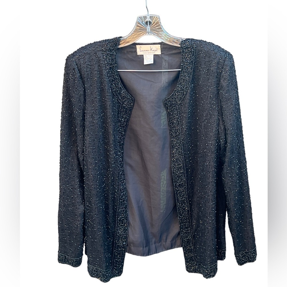Laurence Kazar vintage black 100% silk fully beaded jacket